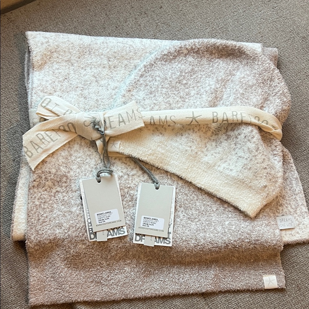 Barefoot Dreams Cozy Cream Scarf and Beanie Set